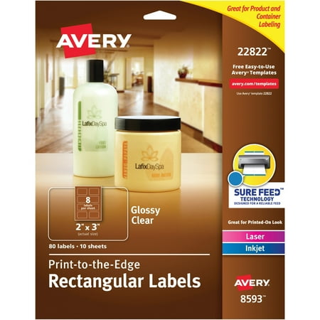 avery r easy peel r print to the edge glossy clear rectangle