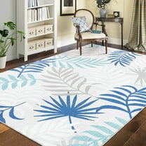 GlowSol 9' x 12' Large Rug Modern Botanical Leaves Rugs for Living Room Bedroom Washable Soft Foldable Area Rug Carpet, Blue