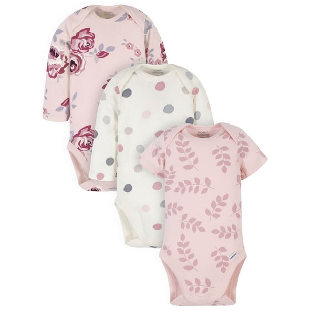 Modern Moments by Gerber Baby Girl Long Sleeve Onesies Bodysuits, 3