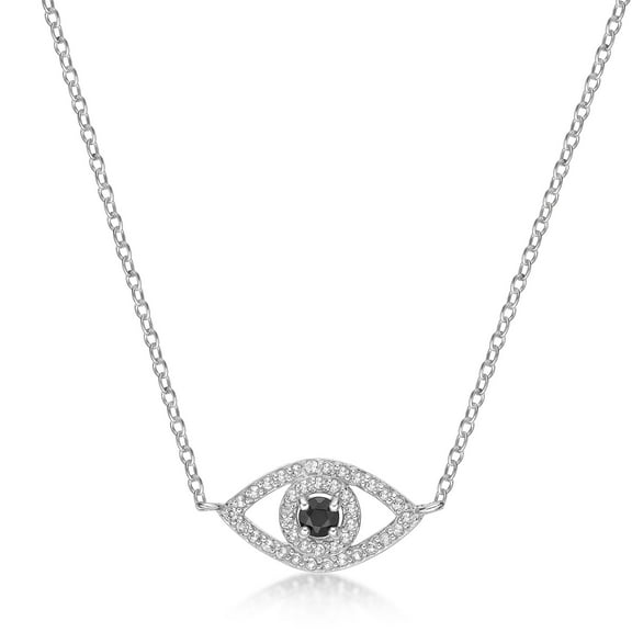 925 Sterling Silver Black Onyx Evil Eye Necklace With Created White Sapphire