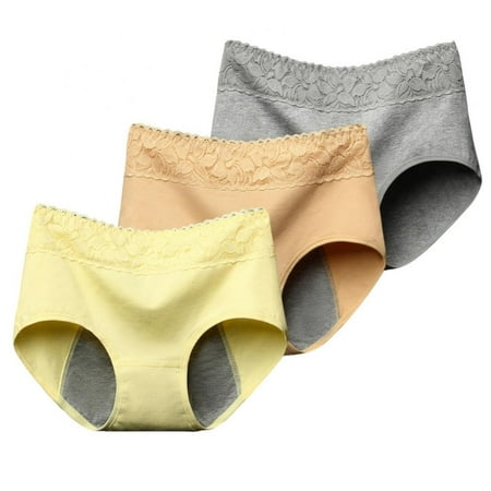 

Menstrual Period Underwear for Women Mid-Rise Postpartum Hipster Ladies Lace Panties Cotton Stretch Full Coverage Briefs 3 Pack