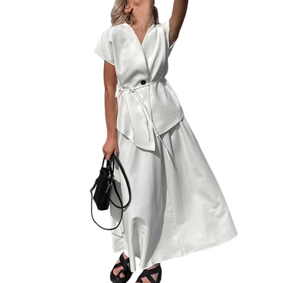 Women'S Sleeveless Mid Length Top and White A-Line Skirt 2 Piece Casual Matching Outfits S