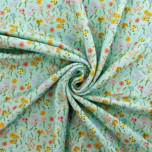 Aqua Wildflower Mix Floral Bullet Fabric - 1 Yard