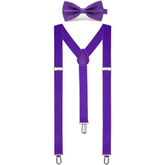 Solid Color Mens Suspender Bow Tie Set Clip On Y Shape Adjustable Braces