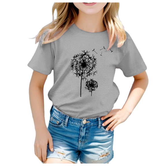 Tkrady Kids Girl Summer New Crewneck Short Sleeve T Shirt Funny Print Top, Sizes 1-13 Years