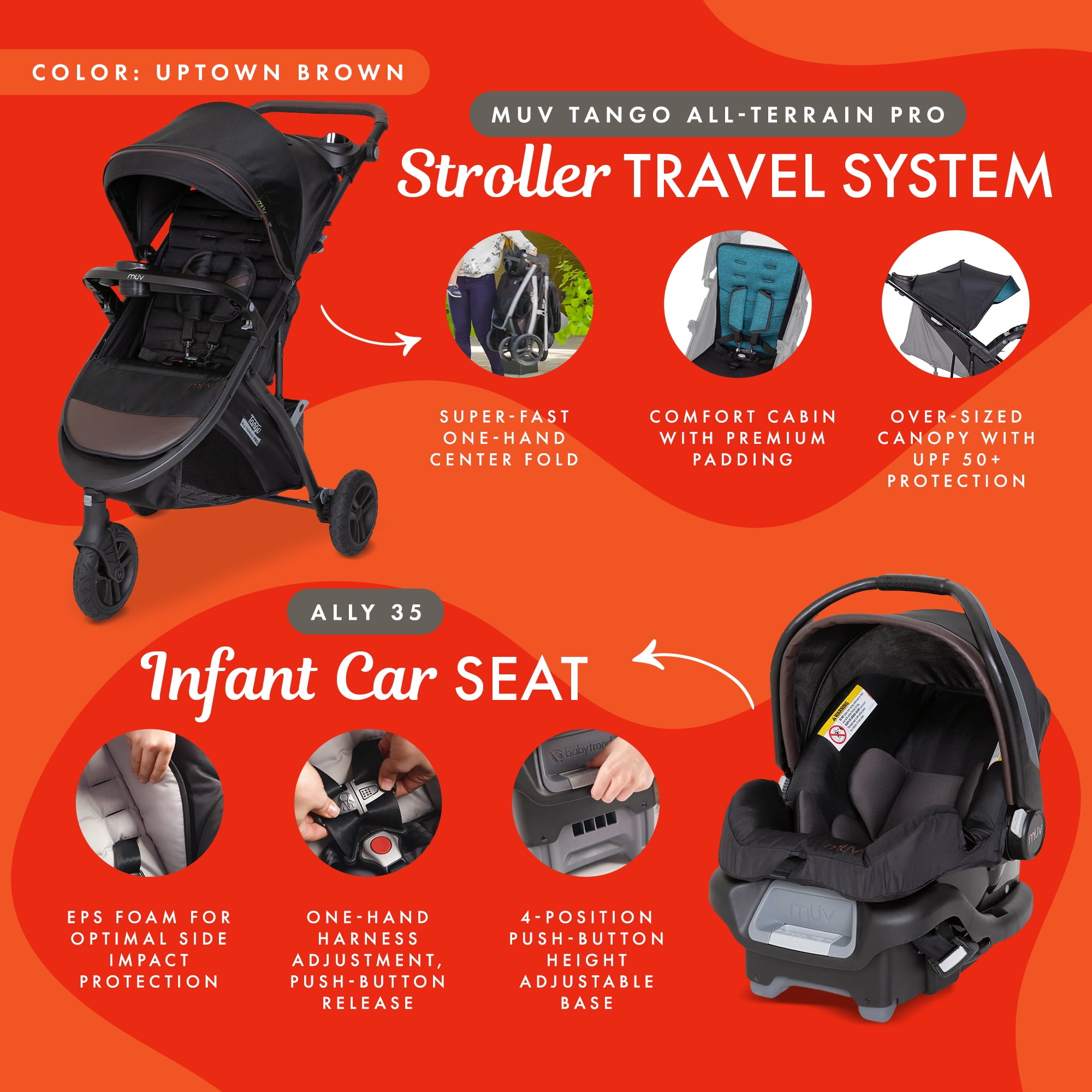 Baby Trend Infant Stroller with Car Seat, Tango Pro & Ally 35, Brown, Travel System