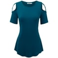 thumbnail image 2 of Made by Johnny Women's Loose Short Sleeve Strappy Cold Shoulder Top S TEAL, 2 of 6