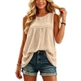 thumbnail image 2 of Women's Summer Tops Boho Tank Tops Crewneck Sleeveless Shirts Casual Flowy Lace Swiss Dots Blouses Trendy Clothing, 2 of 6