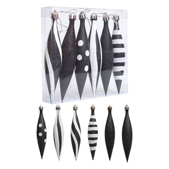 (Clearance) pdqouc 66Pcs Christmas Black and White Balls Stripe Dot Hanging Xmas Ornaments Plastic Black Christmas Ornaments Glittering Christmas Ball Decorations for Home Trees Holiday Party Decor