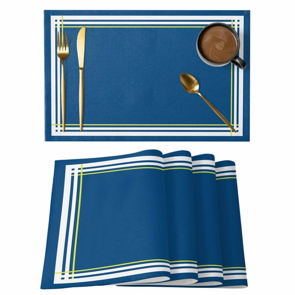 Navy Blue Line Placemats Set of 8 Farmhouse Simple Blue Striped Place Mats Indoor Wipeable Table Mats Washable Cloth Dining Table Placemats for Kitchen Holiday Party Home Decor 13x19 Inch
