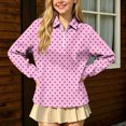 thumbnail image 2 of hotojiny Girls Long Sleeve Shirt Half Zip Collar Polka Dot Print Casual Loose Pullover Sports Top for Fall Winter(Hot Pink,12-13 Years), 2 of 7