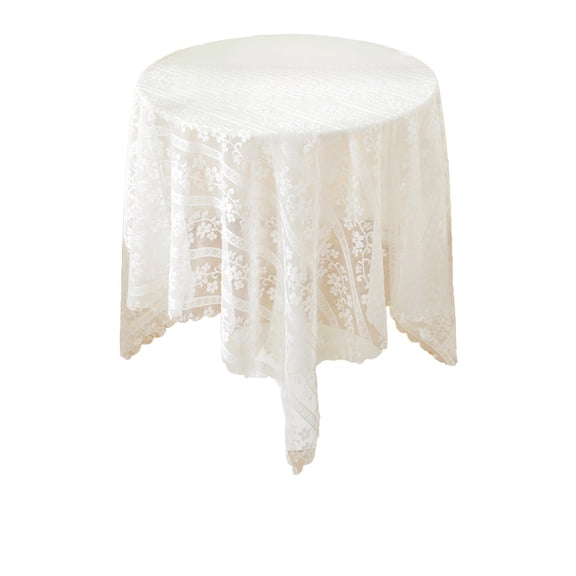 White Lace Tablecloth Round Embroidered Sheer Table Cover 35 Inch Diameter Elegant Polyester Fabric for Dining Room Kitchen Party Wedding Home Decor
