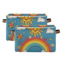 Yayeee 2 Pack Canvas Storage Basket with Handles for Shelves Fabric Bins Closet Organizer, Rainbow with Stars