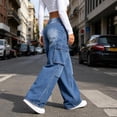thumbnail image 6 of Zormilly Cargo Jeans for Women Low Rise Wide Leg Classic Denim Pants with Pockets Fall Fashion Casual Baggy Jeans, S-XL, 6 of 8
