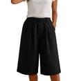 thumbnail image 7 of Plus Size Shorts for Women, Summer Loose Casual Knee-length Straight Leg Shorts, Elastic Waist & Lightweight Fabric, Perfect for Brunch, Shopping Trips and All-Day Comfortable Wear Black L, 7 of 7