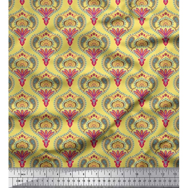 Soimoi Poly Georgette Fabric Moroccan Damask Print Sewing Fabric Yard 52 Inch Wide