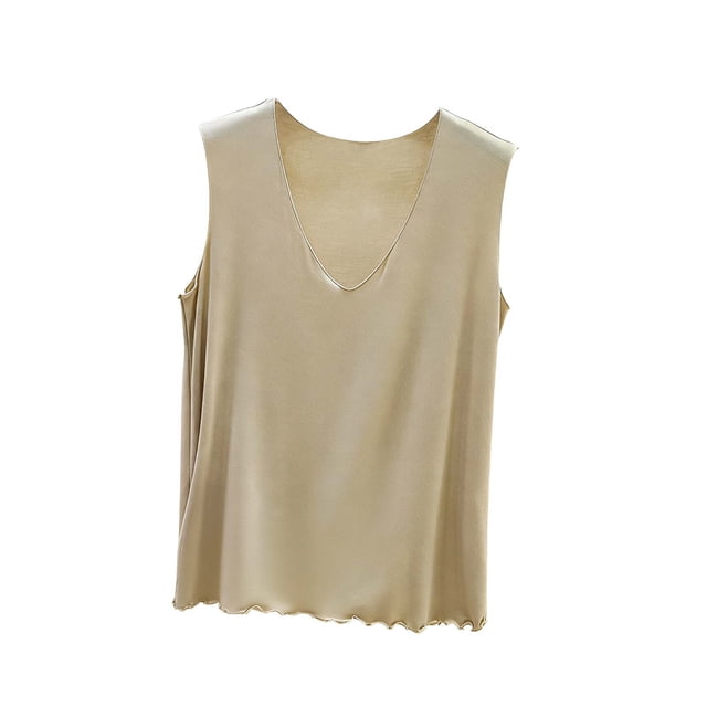 ZVNAΖH Women's Plus Size Modal Tank Top, V-Neck Ruffle Hem Sleeveless Summer Layering Tops Undershirt, M-5XL