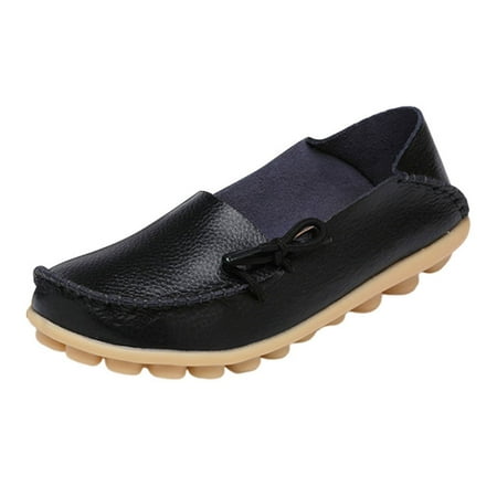 PLLFRLRT Loafers for Women Wide Width Penny Loafers Flats Shoes Soft PU Moccasins Flat Shoes Comfort Dressy Loafers Shoes Non-Slip Flats(Black 9)