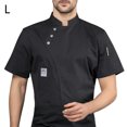 thumbnail image 2 of kurtrusly Short Sleeve Chef Jacket for Chef Uniform Three Buttons with Front Pockets Clothes Professional ple Style for Grill Restaurant Black L, 2 of 6
