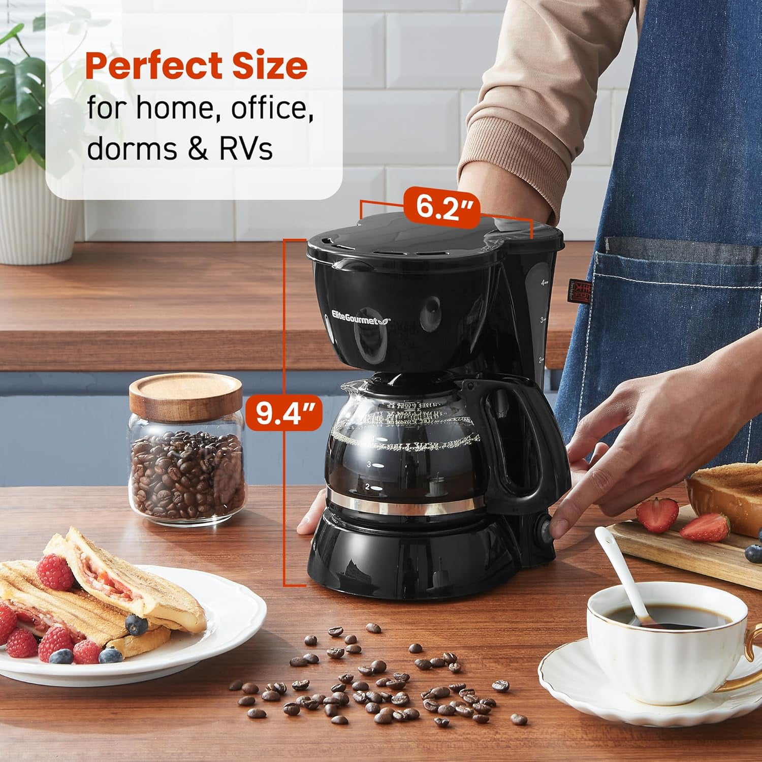 EHC4128 Automatic 4-Cup Brew & Drip Coffee Maker with Pause N Serve, Glass Carafe, Reusable Filter, On/Off Switch, Keep Warm, Water Level Indicator, Black