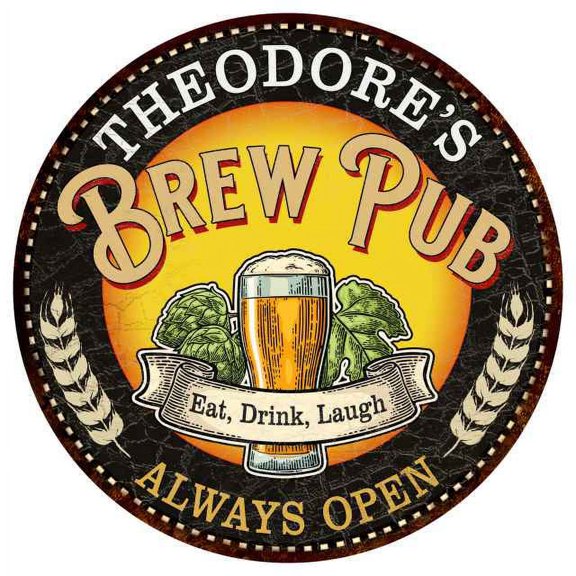 THEODORE'S Beer Pub Man Cave Metal Sign Home Decor 14 inch Round 100140025485