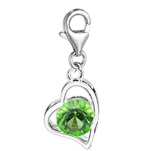 Sexy Sparkles Silver Plated Base Clip on Charm August Birthstone Heart Charm Pendant for European Jewelry with Lobster Clasp - Zinc Metal Alloy, 1 Charm