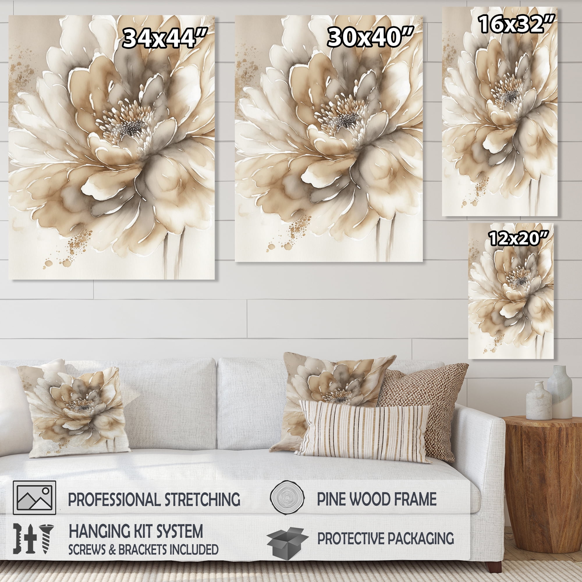 Designart Single Beige Flower IV Canvas Wall Art