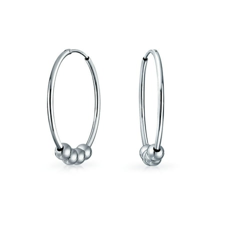 Bali Sterling Silver Fashion Earrings - Bali Style 3 Ball Bead Continuous Endless Round Hoop Earrings For Women For Teen 925 Sterling Silver 1.7 Inch Dia