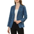 thumbnail image 1 of BLAZER DE JEANS CHIC PARA MUJER, CON SOLAPA Y MANGAS LARGAS, TALLA 2XL, AZUL DENIM, 1 of 6