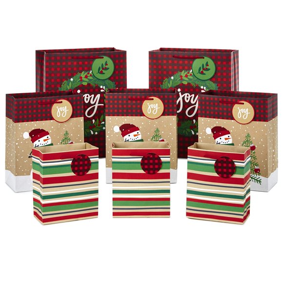 Bolsa de Regalo Hallmark de Navidad Tradicional, Paquete de 8 Muñecos de Nieve