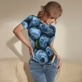 thumbnail image 3 of Balery Fresh Blueberries Body de cuello redondo de manga corta para mujer Tops de manga corta Tops básicos-Medium, 3 of 7