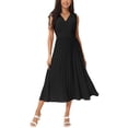 thumbnail image 1 of Unique Bargains Robe Midi Plissée Sans Manches Décontractée Taille Haute Col en V Noir TG, 1 of 5