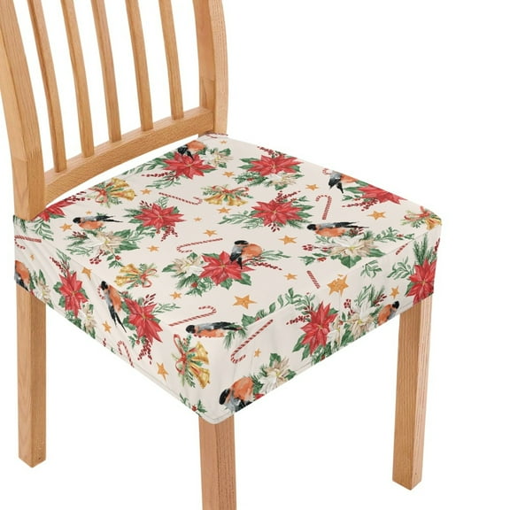 SEANATIVE Christmas Chair Covers for Dining Chairs Set of 2 Poinsettia Dining Seat Chair Covers Birds Dining Chair Cushion Covers Dining Room Square Dining Chair Slipcovers Home Christmas Decor
