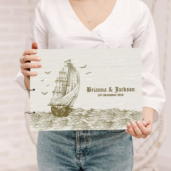 Darling Souvenir Personalized Engraved Laser Cut Wedding Guest Book Wooden Cover Sign-in Book Registry Guestbook Scrapbook-GO