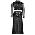 thumbnail image 4 of TiaoBug Modern Dance Dress for Girls Shiny Rhinestone Long Sleeve Crop Top with Skirt Lyrical Dance Outfits Black 8, 4 of 6