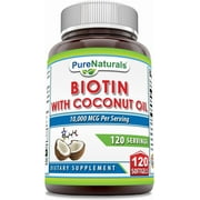 Pure Naturals Biotin with Extra Virgin Organic Coconut Oil 10000 Mcg 120 Softgels Supplement | Non-GMO | Gluten-Free | Made in USA