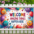 thumbnail image 2 of LUUFILx Welcome Amazing Things Happen Here Banner Kids Room Decor Background Backdrop School Party Decorations Art Supplies Fun Play Area Classroom Hanging, 2 of 7