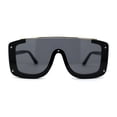 thumbnail image 3 of Womens Semi Rimless Flat Top Thick Plastic Shield Sunglasses Black Gold Black, 3 of 4