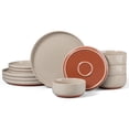 thumbnail image 4 of Vesteel 12-Piece Dinnerware Set for 4, Handcrafted Ceramic Plates and Bowls Set, Speckled Stoneware Dishes Set for Family, Microwave & Dishwasher Safe - Cappuccino Brown, 4 of 11