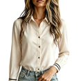 thumbnail image 4 of Harpily Womens Long Sleeve Shirts Striped Contrast Collar Cuff Basic Tee Button Down Blouse Business Casual Outfits, 4 of 4