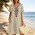thumbnail image 6 of Puliio Midi Dresses for Women, Short Sleeve V Neck Floral Embroidery Loose Casual Summer Dress, 6 of 9