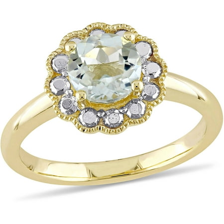 Tangelo 1-1/2 Carat T.G.W. Green Amethyst 10kt Yellow Gold Flower Cocktail Ring