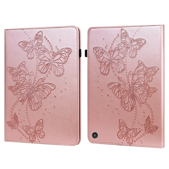 Case Fits All-New Amazon Kindle Fire HD 10 & 10 Plus Tablet 11th Generation,2021 Release) 10.1" - Slim Folding Stand Cover PU Leather Butterfly Embossed Pencil Holder Shockproof Protective - Pink