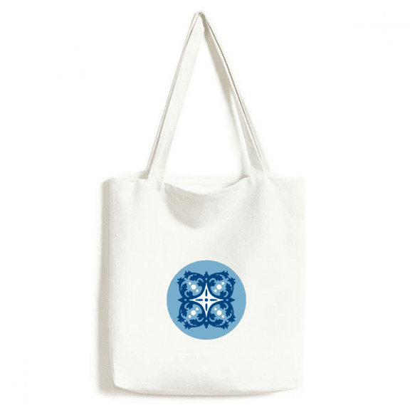 Blue Talavera Flower Decorative Ilustration Tote Canvas Bag Shopping Satchel Casual Handbag
