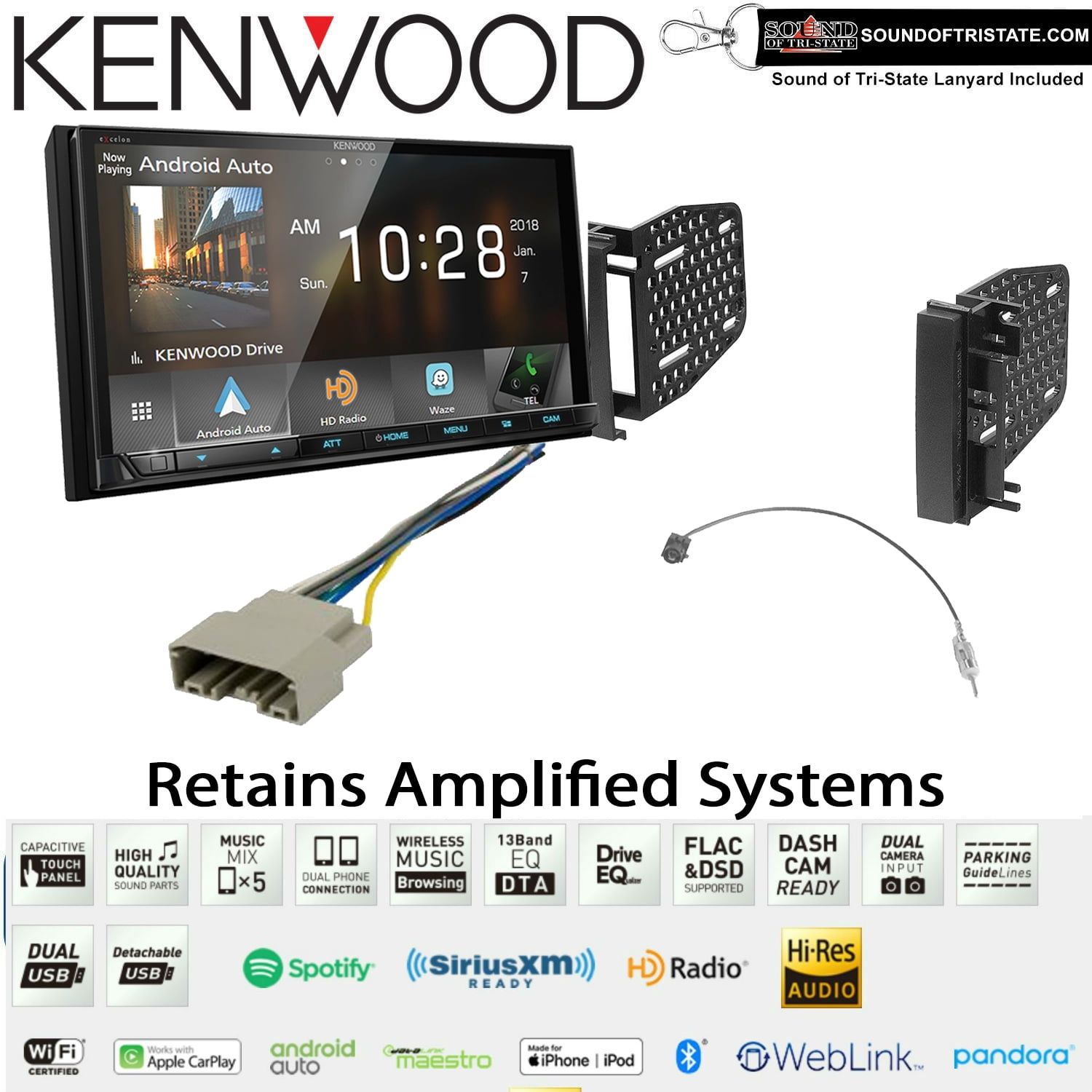 Kenwood DMX905S 6.95" Digital Media Receiver with Install Kit Fits 20092010 Ram 1114 Chrysler