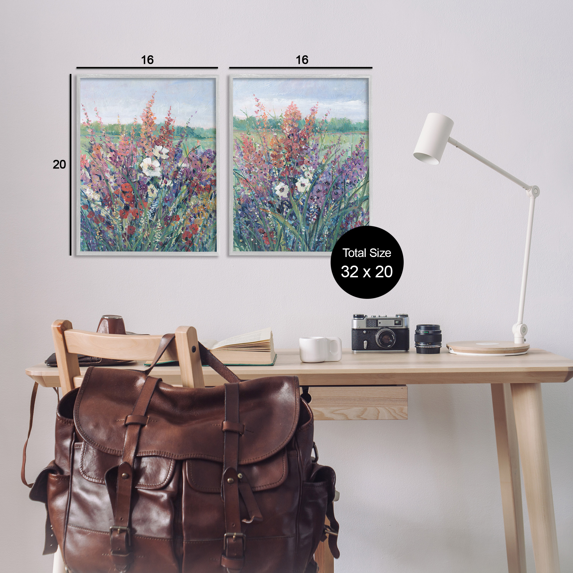 Stupell Industries Blooming Meadow Plants Botanical & Floral Painting Gray Framed Art Print Wall Art, 16 x 20, Set of 2
