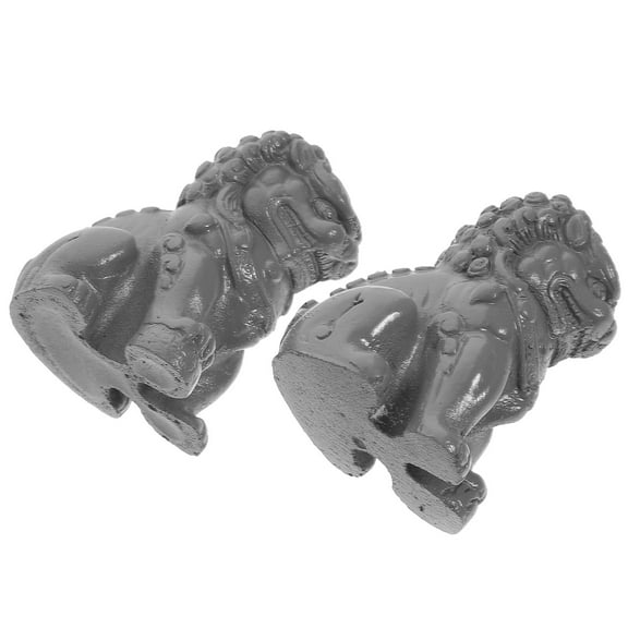 Mini Lion Statue Decorative Pair for Home Use Craft Grey Cement 1 Pair