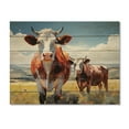 thumbnail image 3 of Designart "Grazers Geometric Cattle Pastoral art painting III" Animals Print on Natural Pine Wood, 3 of 5