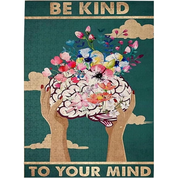 Be Kind to Your Mind Puzzle, Mental Health Awareness Puzzle, Therapy Counseling Wall Art, Home Office Decor, Flower Head Sign,Jigsaw Puzzle 500 Puzzle Pieces,Puzzle Enthusiasts