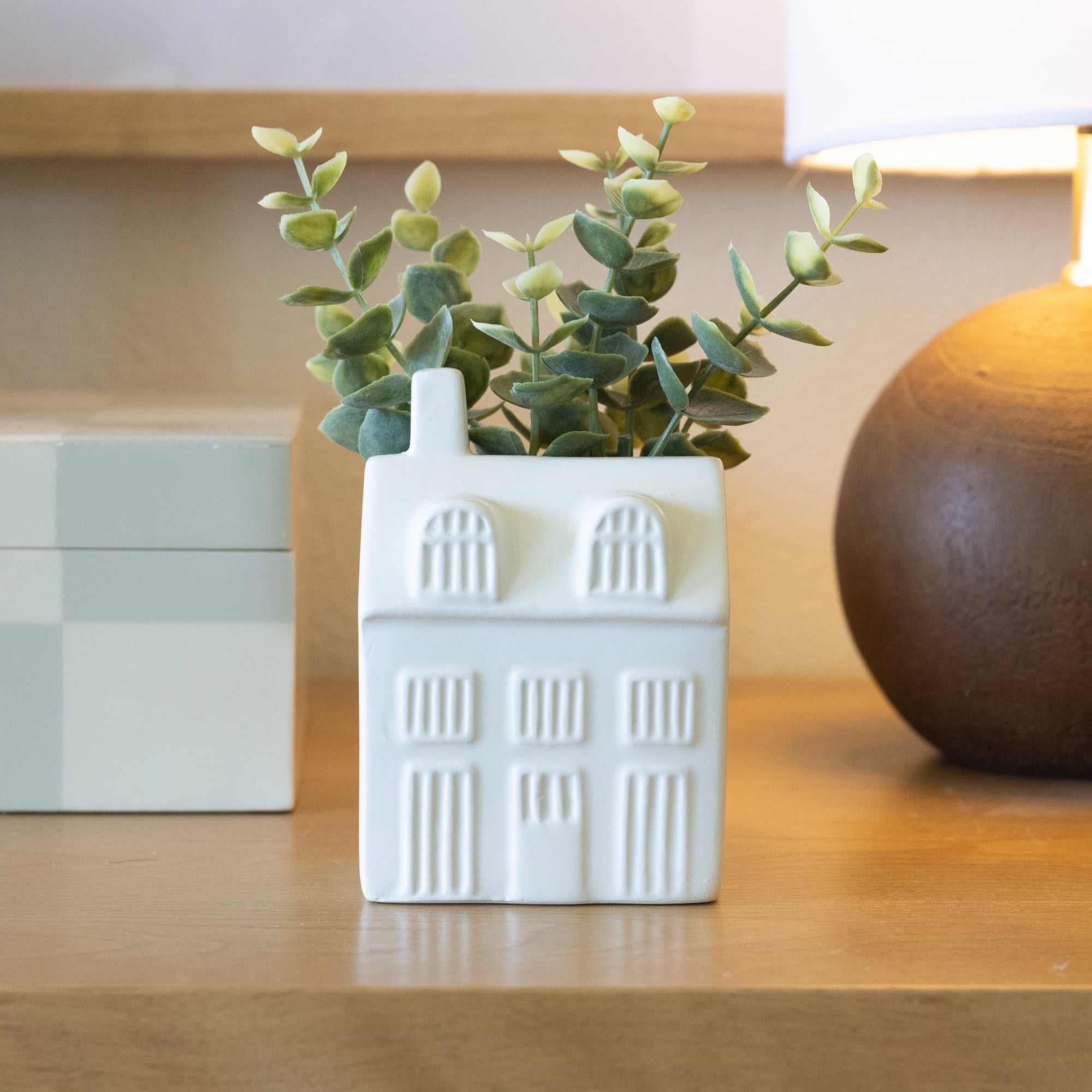 Mainstays 3" Artificial Baby Eucalyptus Plant in White Ceramic House Planter